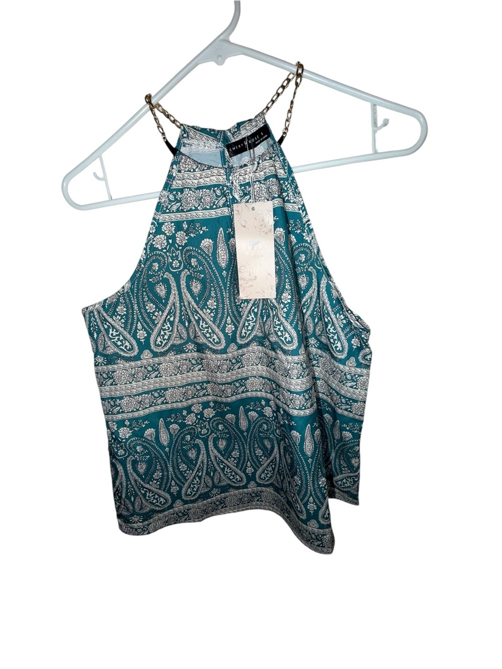 Chain-Strap Teal Paisley Halter Camisole
